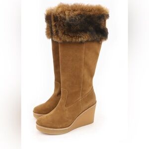 UGGS  faux fur wedge Australia strap detail boots brown zip up
